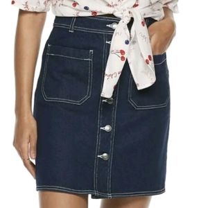 Womens Popsugar Button Front Denim Jean Mini Skirt Size 18 Navy Blue 100% Cotton
